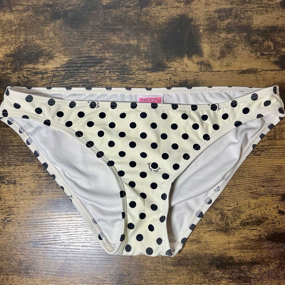 Kate Spade New York Polka Dot Classic Bikini Bottoms White Black L